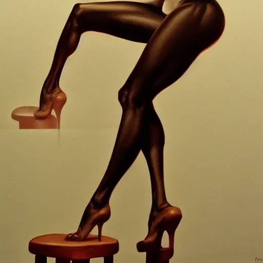 Image similar to artstation a woman posing on a stool, by Boris Vallejo, very detailed, , portrait, backlit