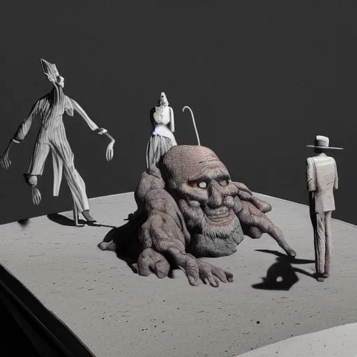 Image similar to full moon, figurines, travel, tilt shift, style of 3 d daz, occlusion, white clay, style of dave mckean, style of shuzo oshimi, style of will eisner, full of color, on white, smooth, thin sharp lines, detailed, octane render