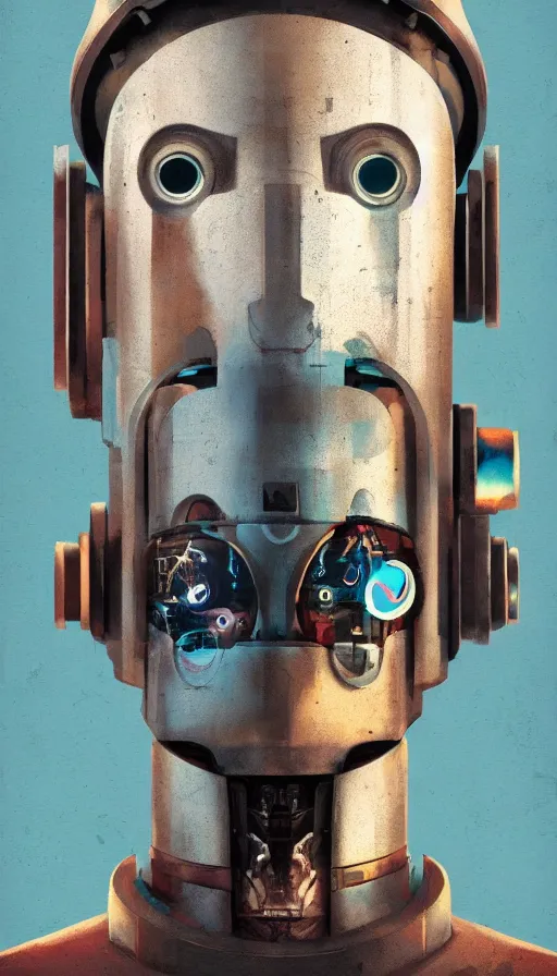 Image similar to an atompunk robot, portrait, head and chest only, humanoid, sharp focus, james gilleard, cinematic, game art, print