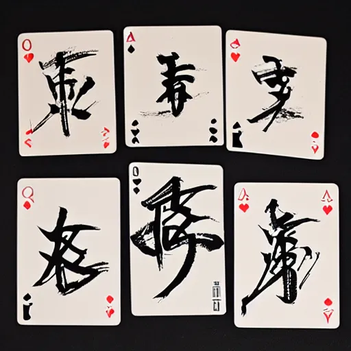 Prompt: japanese calligraphy playing cards