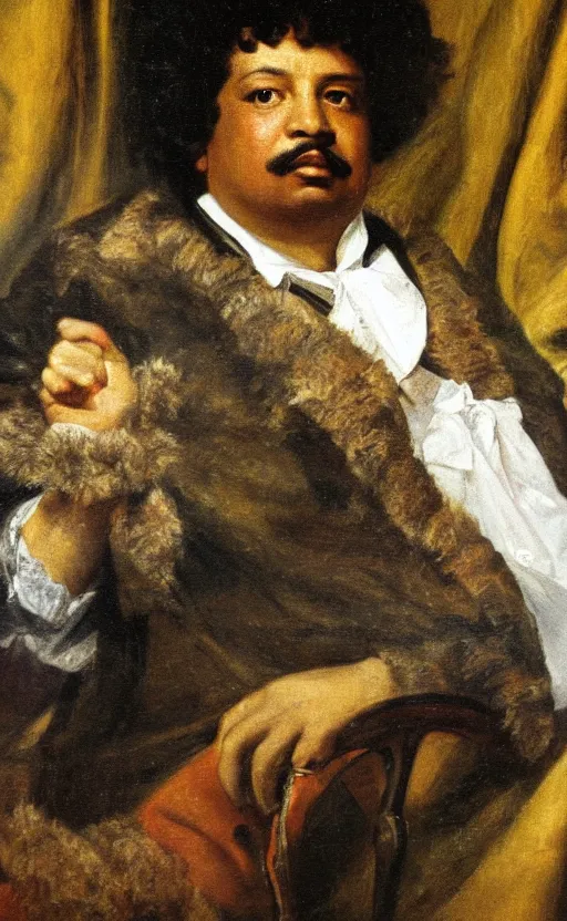 Image similar to Portrait of Alexandre Dumas, oil on canvas, highly detailed, by Delacroix, 8k