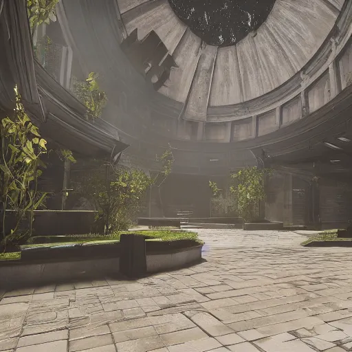 Prompt: destiny 2 the tower courtyard in real life, photo