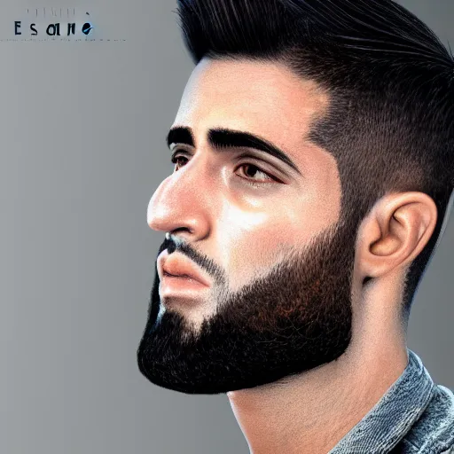 Image similar to a closeup shot of handsome esfand from twitch, gigachad, strong jawline, photorealism, 8k