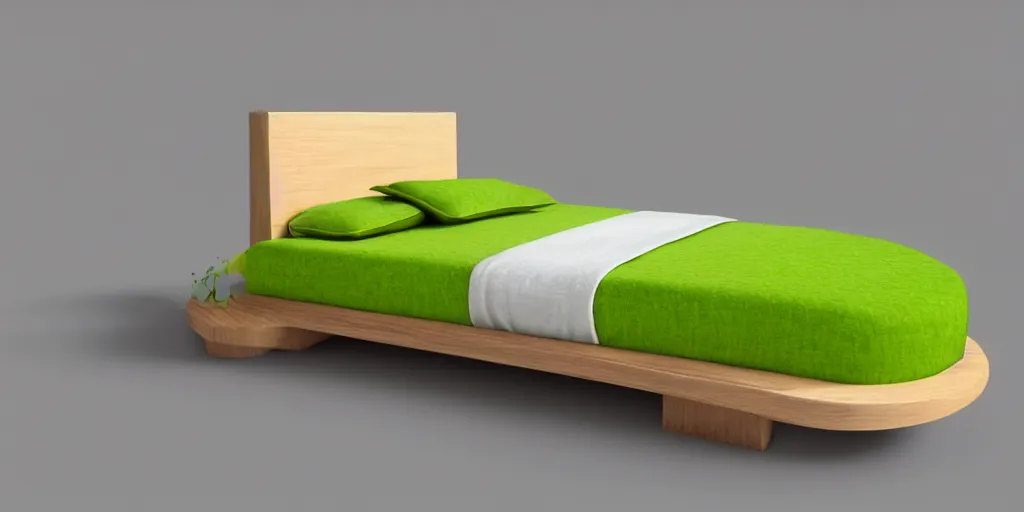 Image similar to a bed in the shape & color of an avocado!!!, furniture concept photo!!, 8k!!,amazing quality!!! Unreal engine 5!!! Studio lighting!!! Cinema 4D!!