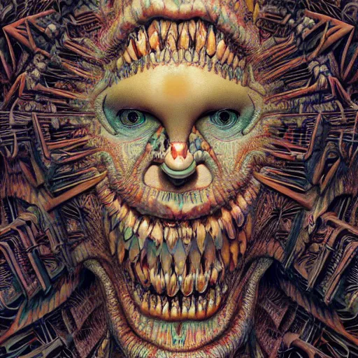 Prompt: many mouths, freak show, surrealism, fractalism, strange, hyperdetailed, photorealistic, interesting, benoit b. mandelbrot, m. c. escher, patrick woodroffe, ernst fuchs, zdzisław beksinski, id magazine, octane, cinematic, hyperrealism, 8 k, depth of field, bokeh