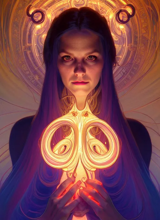 Prompt: symmetry portrait of ursula, octopus, glowing lights, intricate, elegant, highly detailed, digital painting, artstation, concept art, smooth, sharp focus, illustration, art by artgerm and greg rutkowski and alphonse mucha