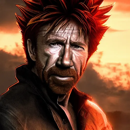 Image similar to chuck norris going super saiyan, dramatic lighting, cinematic, establishing shot, extremly high detail, photorealistic, cinematic lighting, storm, post processed, concept art, artstation, matte painting, style by greg rutkowsky