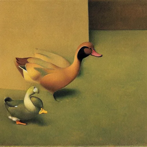 Prompt: a duck on the prowl oil painting balthus