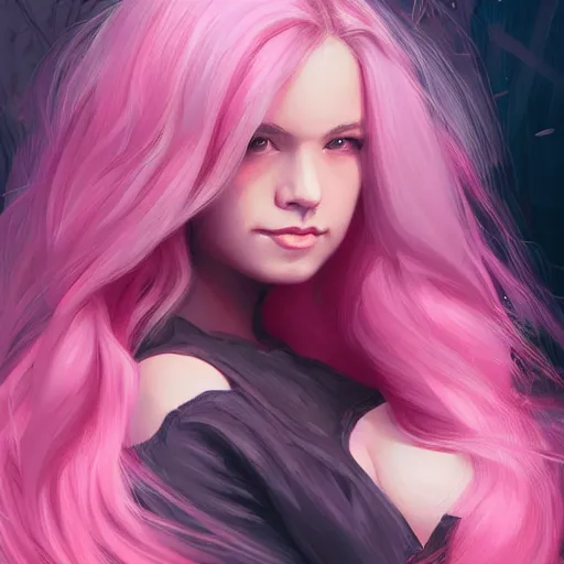 Image similar to hot teen girl, full body, pink hair, gorgeous, amazing, darkness aura brooding from her body, elegant, intricate, highly detailed, digital painting, artstation, concept art, sharp focus, illustration, art by Ross tran