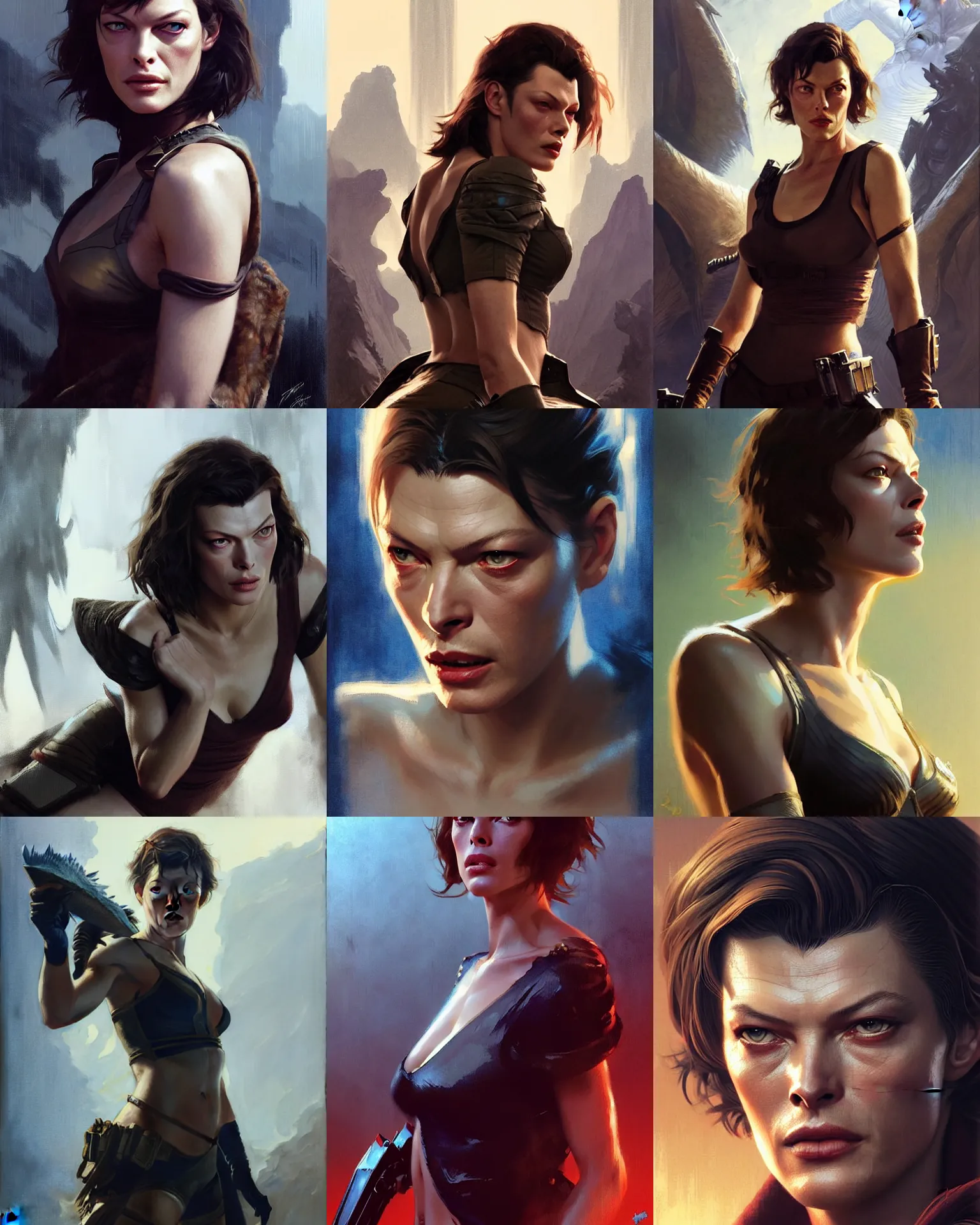 Prompt: alain delon as mila jovovich in monster hunter movie 2 0 2 0, fine details, realistic shaded lighting poster by greg rutkowski, magali villeneuve, artgerm, jeremy lipkin and michael garmash and rob rey