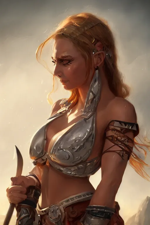 Image similar to portrait of a barbarian female, ultra sharp, very detailed, high quality focus by wlop