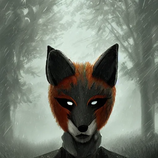 Prompt: man with a fox mask cast a thunder spell, storm, landscape, trees, artstation