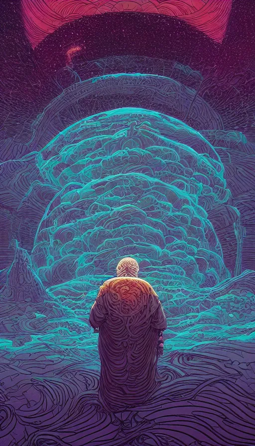 Image similar to The oracle of ancient dreaming of the endless on cosmic cloudscape, Dan Mumford, Victo Ngai, Kilian Eng, Josan Gonzalez
