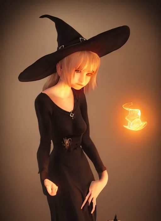 Image similar to young witch ; occult magic ; black dress ; nice face ; a crow sitting on her head ; unreal engine ; photorealistic ; dark colors ; cinematic light