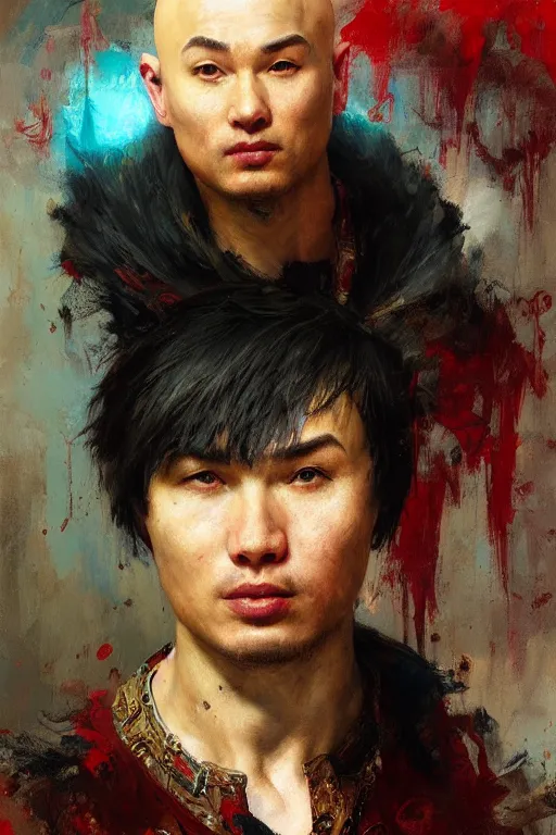 Image similar to beautiful cute bald kazakh guy with a short beard, painted by ruan jia, raymond swanland, lawrence alma tadema, zdzislaw beksinski, norman rockwell, jack kirby, tom lovell, alex malveda, greg staples