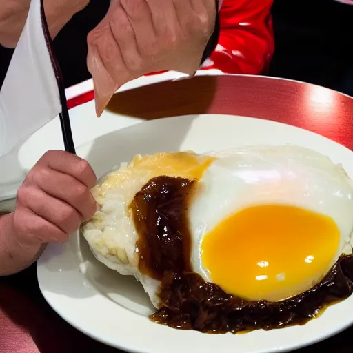 Prompt: donald trump eating a loco moco