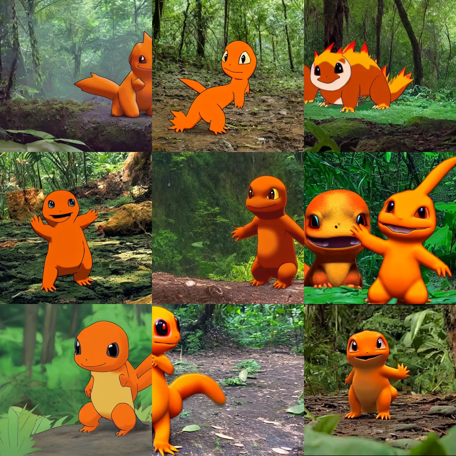 Prompt: charmander in a BBC planet earth documentary in the jungle