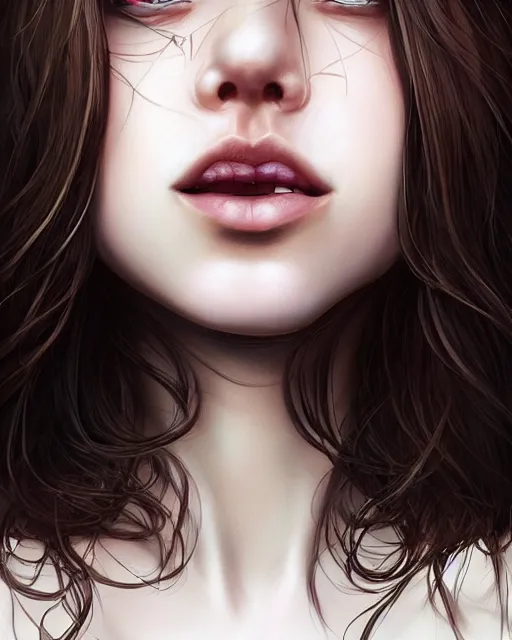 Prompt: 1 5 - year old girl with lush frizzy brown hair, large front teeth, and bright piercing brown eyes, hyper realistic face, beautiful eyes, character art, art by artgerm lau and wlop and and ilya kuvshinov and john singer sargent, hyperdetailed, symmetrical, cryengine, trending on artstation, digital art