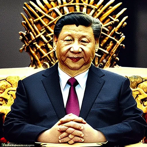 Prompt: xi jinping sits on the iron throne with an evil smile