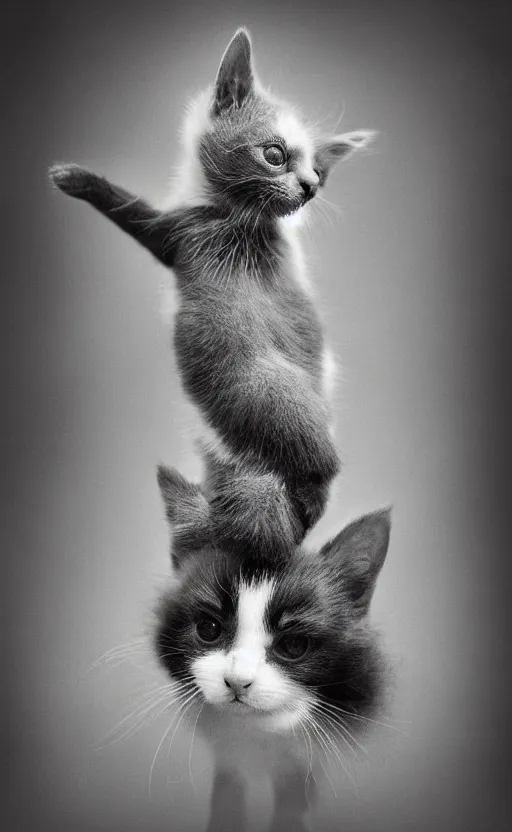 Image similar to Award winning Editorial photo of an adorable kitten standing on the back of a calm and happy duckling by Edward Sherriff Curtis and Lee Jeffries, 85mm ND 5, perfect lighting, gelatin silver process