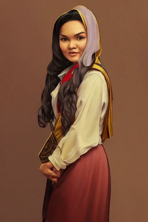 Image similar to portrait of young siti nurhaliza as a lawyer, highly detailed, digital painting, artstation, concept art, sharp focus, illustration, art by kittichai rueangchaichan and james gurney and alphonse mucha