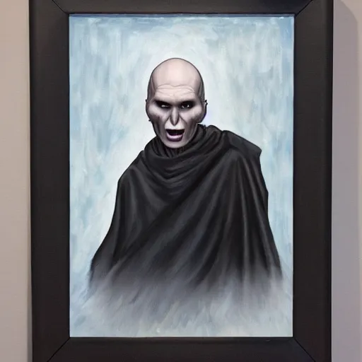 Image similar to voldemort getting a haircut oil painting