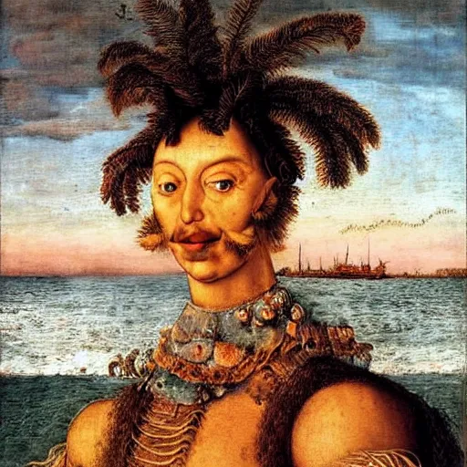 Image similar to sunset on the beach, by giuseppe arcimboldo,