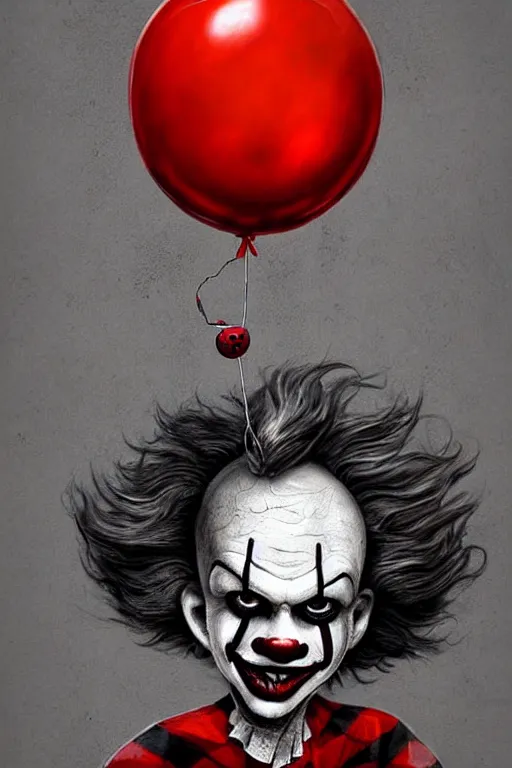 Image similar to surrealism grunge cartoon portrait sketch of Pennywise with a wide smile and a red balloon by - michael karcz, loony toons style, freddy krueger style, horror theme, detailed, elegant, intricate