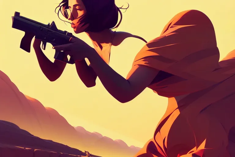 Image similar to smooth weapon, desert - colors, centered median photoshop filter cutout vector behance hd by artgerm, jesper ejsing, by rhads, makoto shinkai and lois van baarle, ilya kuvshinov, rossdraws, illustration, art by ilya kuvshinov and gustav klimt