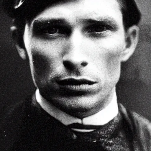 Prompt: headshot edwardian photograph of cillian murphy, jon bernthal, brad pitt, 1 9 2 0 s, gang member, intimidating, tough, realistic face, 1 9 1 0 s photography, 1 9 0 0 s, grainy, victorian