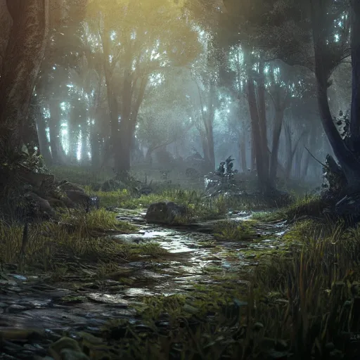 Prompt: a forest made of vodka bottles craig mullins, intricate linework, sharp focus, smooth, octopath traveler, final fantasy, unreal engine, dramatic lighting, ethereal, 8 k