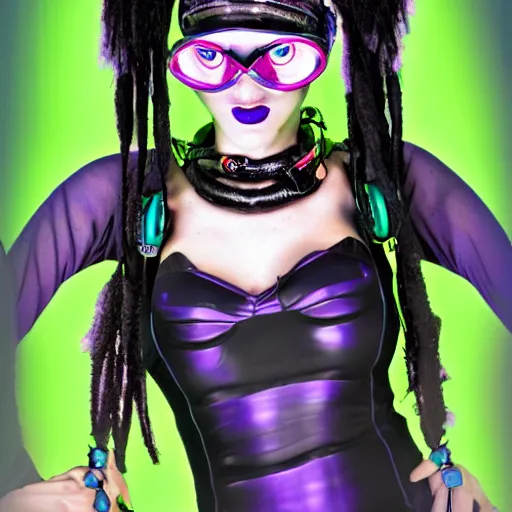 Image similar to cybergoth girl wearing goggles and eccentric jewelry by julie hewlett, - h 7 6 8