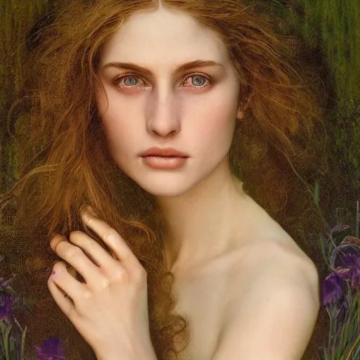 Image similar to photo portrait of a beautiful bewitching female, zeiss lens, detailed, symmetrical, centered, by edward robert hughes, annie leibovitz and steve mccurry, david lazar, jimmy nelsson, greg rutkowski and alphonse mucha, breathtaking, 8 k resolution, extremely detailed, beautiful, establishing shot, artistic, hyperrealistic, beautiful face, octane render