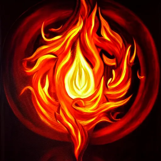 Image similar to dramatic chiaroscuro painting of an esoteric symbol, glowing with strange power. it is surrounded by a ring of flames, but remains untouched.