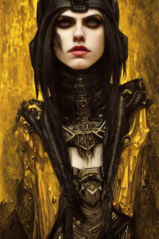 Image similar to beautiful gothic Alexandra Daddario, cyberpunk, Warhammer, highly detailed, artstation, illustration, art by Gustav Klimt