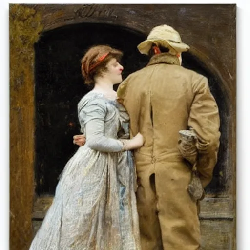 Image similar to worker and actress saying goodbye by alfred stevens