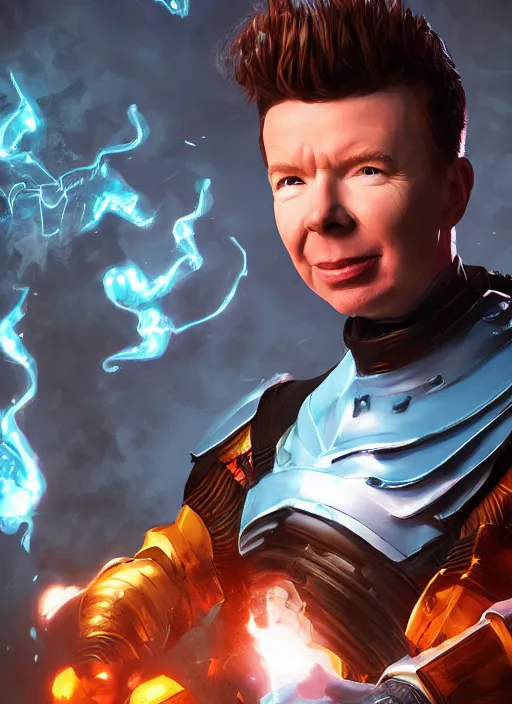 Prompt: A fantasy comic book style portrait painting of rick astley as a paladin, unreal 5, DAZ, hyperrealistic, octane render, RPG portrait, dynamic lighting