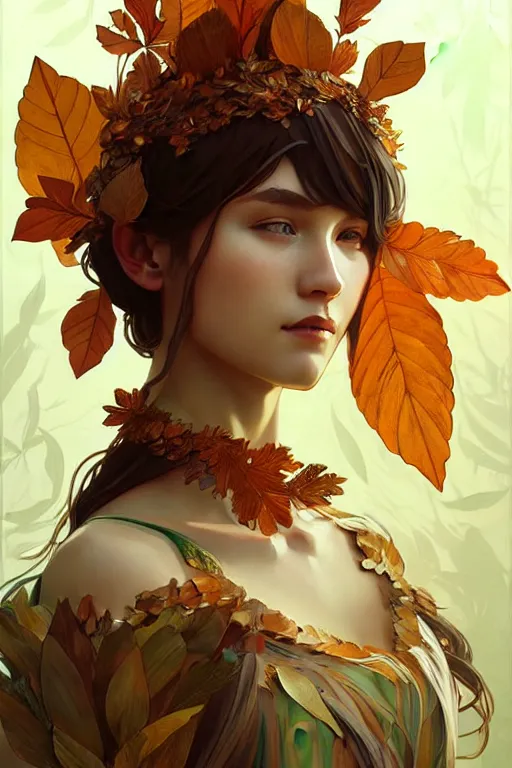 Prompt: beautiful ancient girl in makeshift leaf armor, highly detailed, digital painting, artstation, sharp focus, illustration, art by tan zi and ayanamikodon and alphonse mucha and wlop