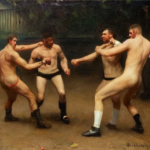 Image similar to bare knuckle boxing tournament by alfred stevens