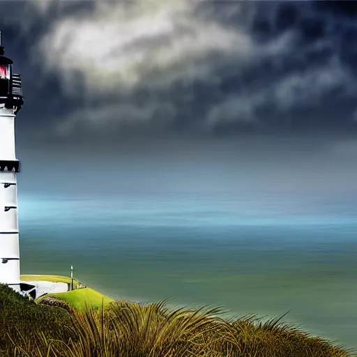 Image similar to cape reinga lighthouse, banksy, digital art