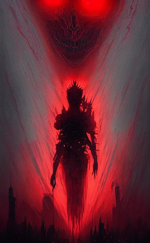 Prompt: poster style, a beautiful and terrifying painting with high details of bodyhorror red alert storm that destroys dark souls like new york city with eclipse, movie atmosphere, movie lights, 8 k, light effect, rtx on, trending on artstation, by kilian eng, lee madgwick, bastien lecouffe - deharme