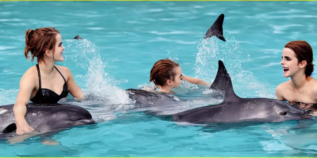 Image similar to emma watson Swim with Dolphins