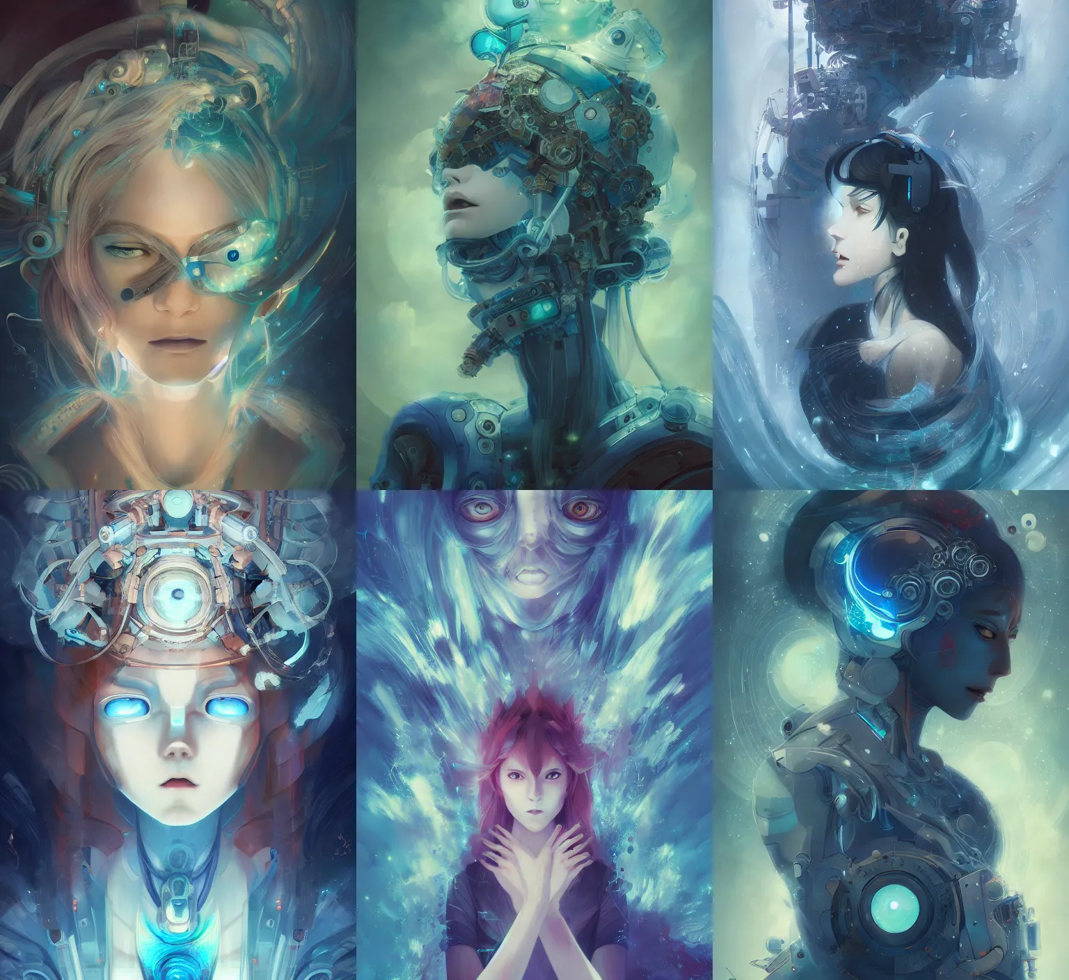 Prompt: god of machine by Anna Dittmann and studio ghibli, digital art, surreal, trending on artstation, anime arts, featured on Pixiv, blue lighting, HD, 8K, highly detailed, good lighting, beautiful, epic, masterpiece