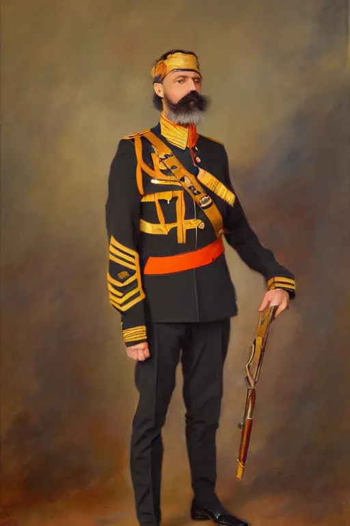 Image similar to full body portrait of the dictator of the phoenix suns, 1 8 8 9, in full military garb, oil on canvas by william sidney mount, trending on artstation