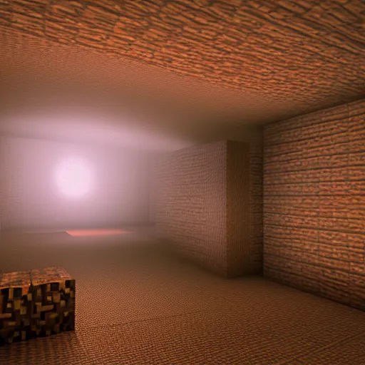 Image similar to atmospheric render of a cave, minecraft, rendered with blender, 4 k