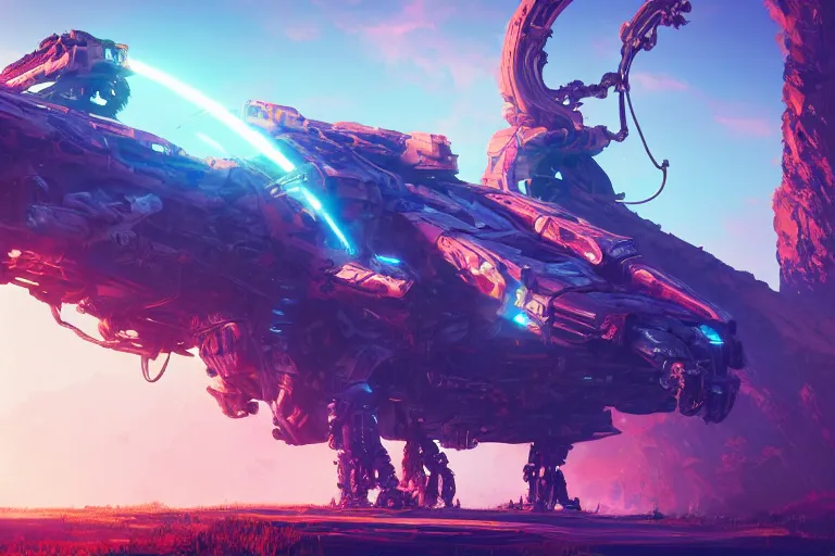 Image similar to slitherfang machine mecanical creature robot of horizon forbidden west horizon zero dawn radiating a glowing aura global illumination ray tracing hdr fanart arstation by ian pesty and alena aenami artworks in 4 k