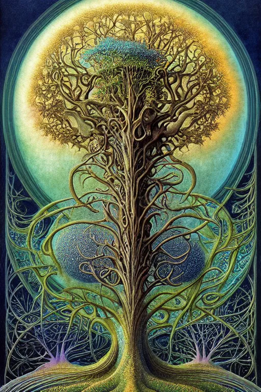 Image similar to tree of life by roger dean and andrew ferez, art forms of nature by ernst haeckel, divine chaos engine, symbolist, visionary, art nouveau, botanical fractal structures, organic, detailed, realistic, surreality