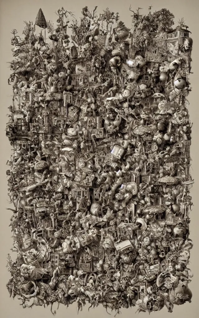 Image similar to by laurie lipton, a bunch of toys that are in the air, polycount, rococo, made of insects,