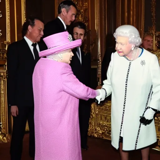 Prompt: Queen Elizabeth II meets Juan Gabriel