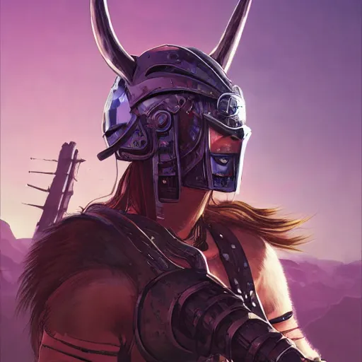 Image similar to cyberpunk viking helmet mask warrior goddess robot ninja fantasy, art gta 5 cover, official fanart behance hd artstation by jesper ejsing, by rhads, makoto shinkai and lois van baarle, ilya kuvshinov, ossdraws